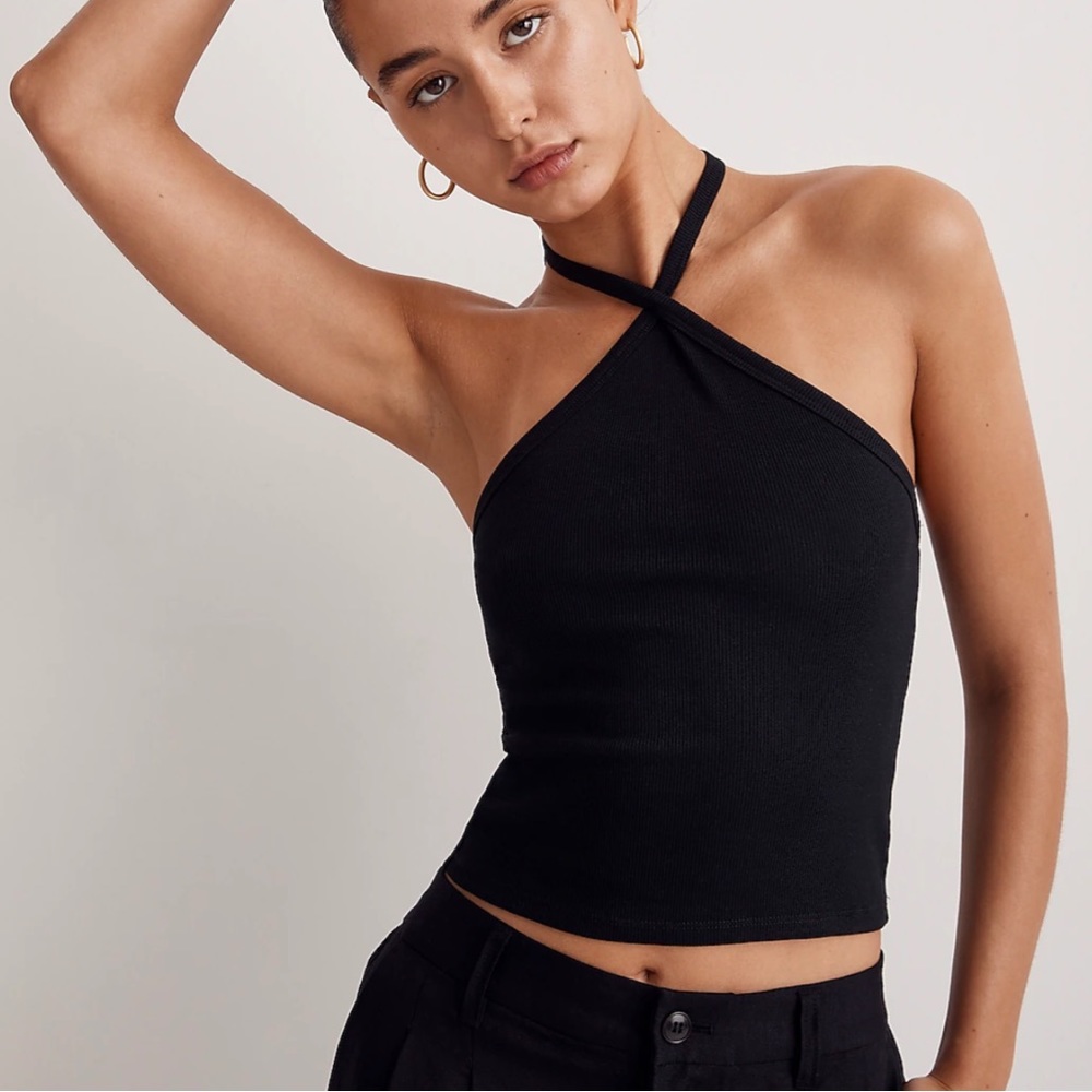 NWT Madewell Black Brightside Rib Halter Tank (L)